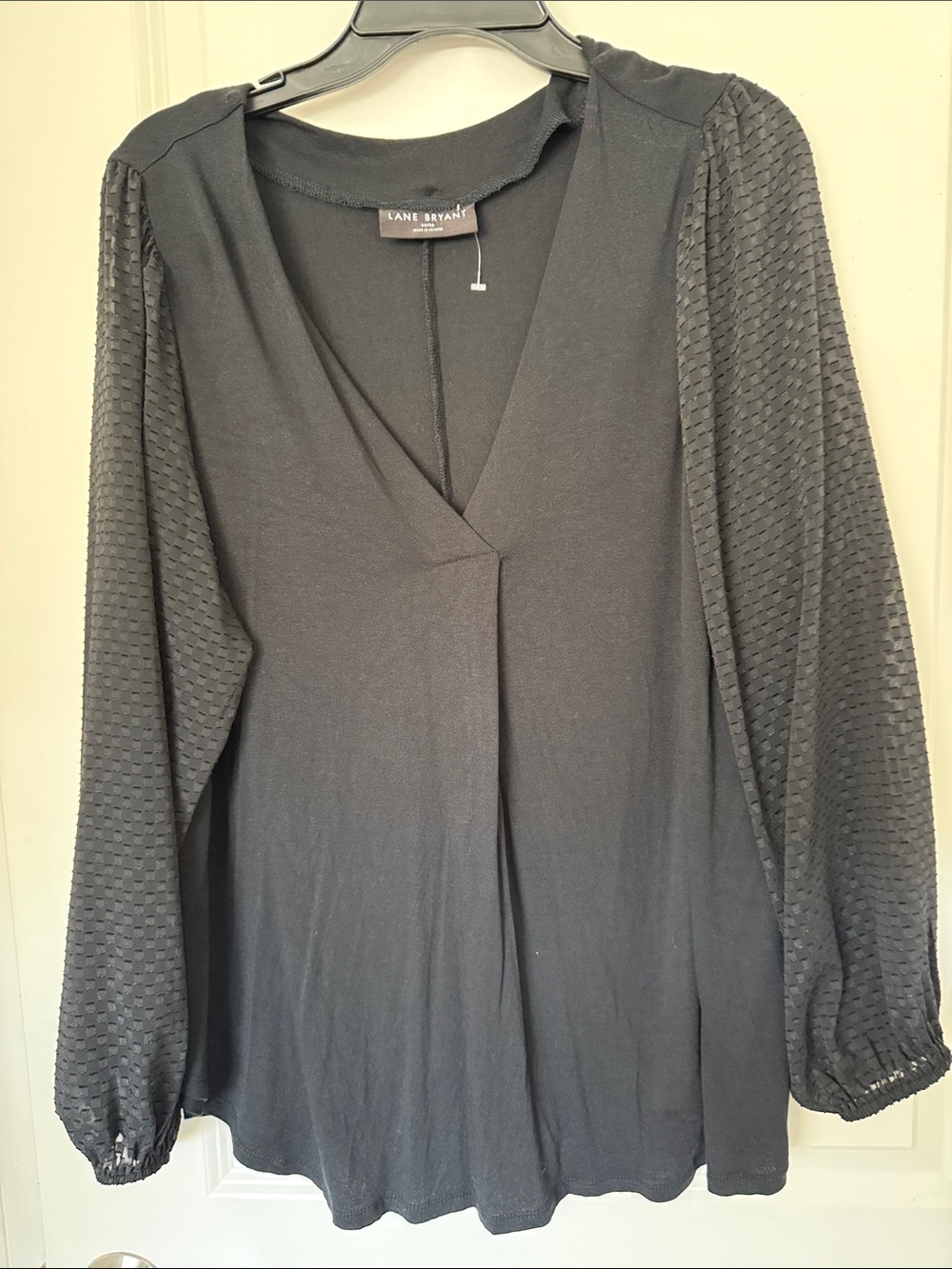 LANE BRYANT Black V-Neck Textured Sleeve blouse